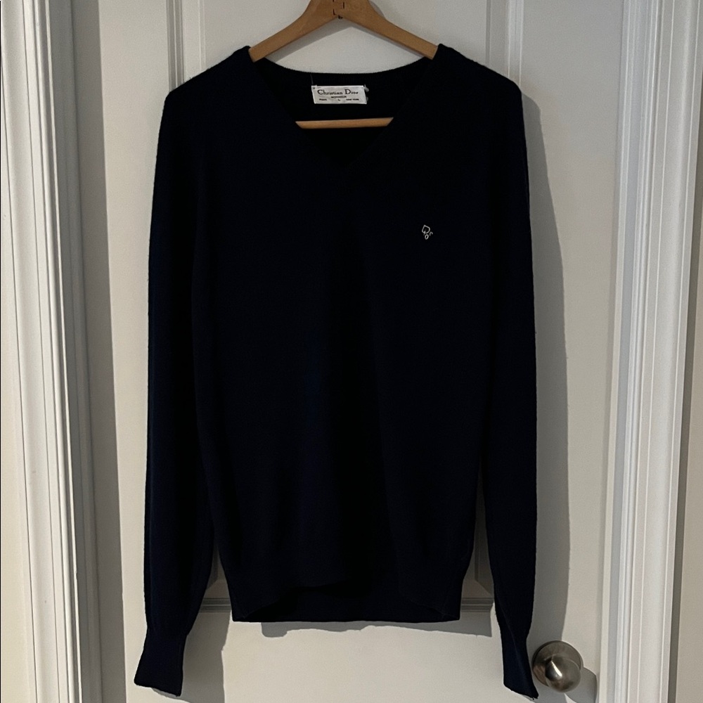Christian Dior Monsieur Men's V-Neck Dark Navy Blue Sweater